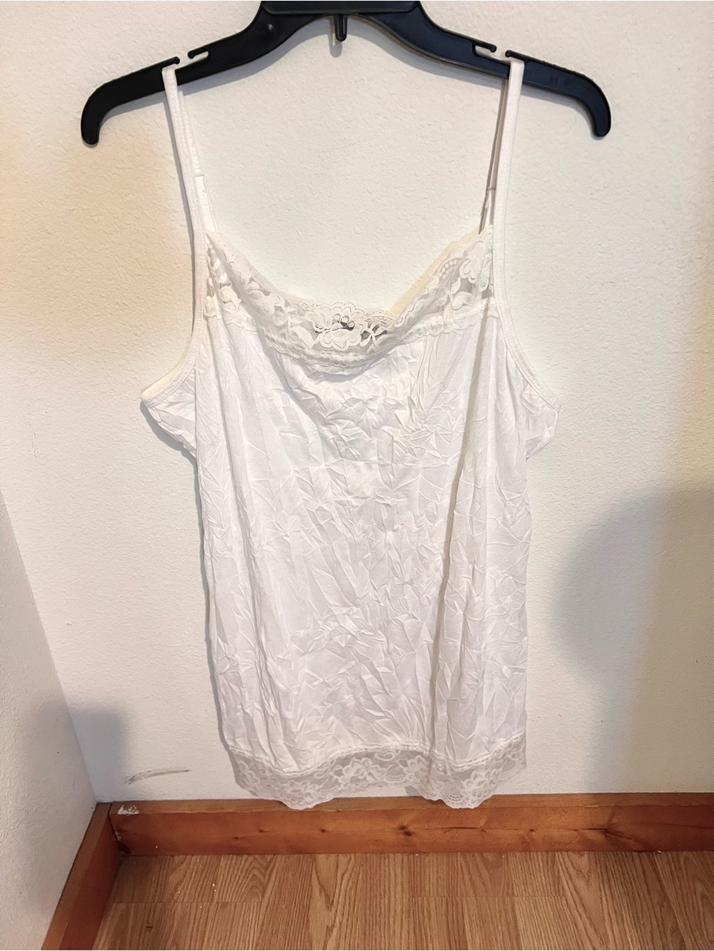 Maurices White Lace Trim Crinkled Camisole